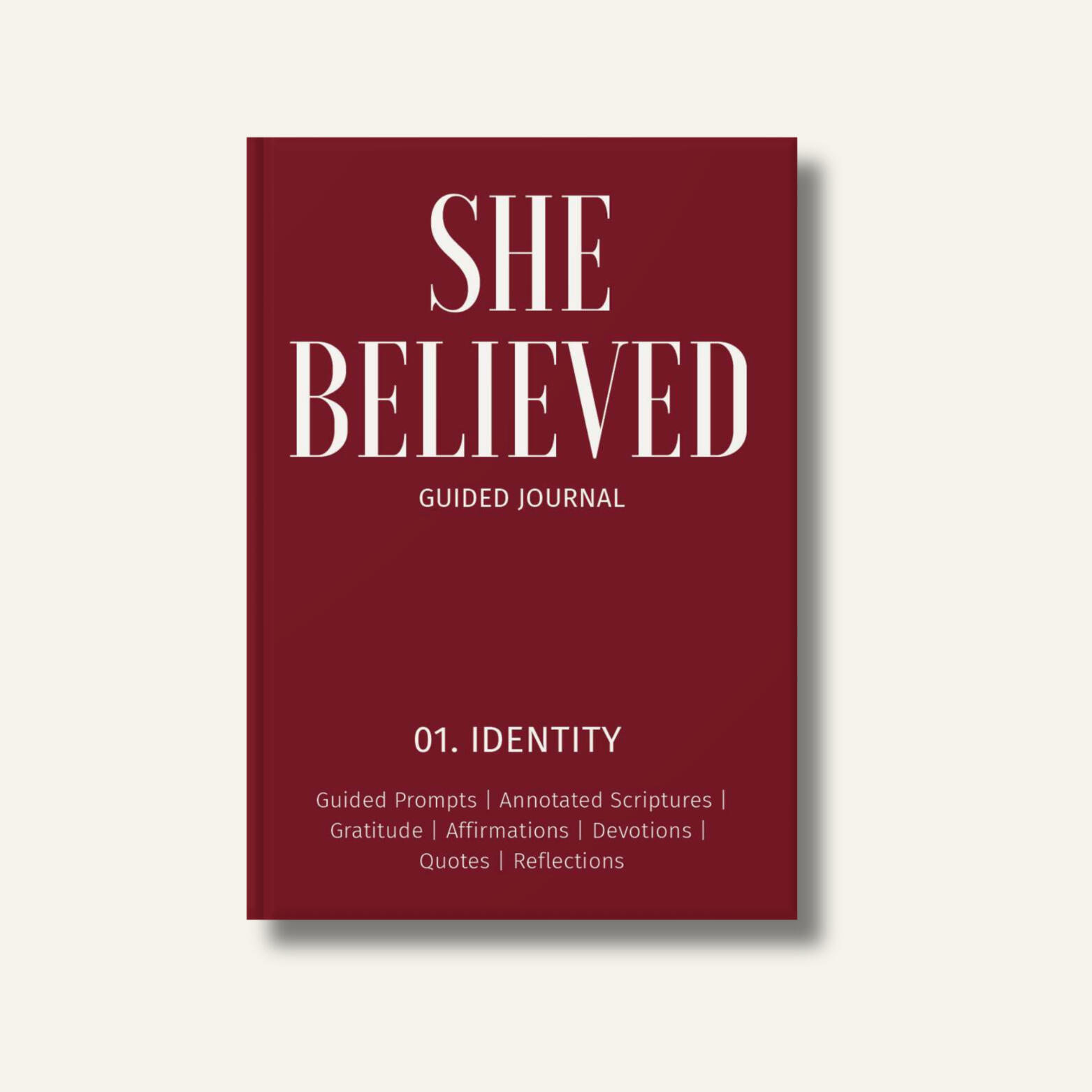 She Believed Christian women's guided Identity Journal Red Identity Journal front